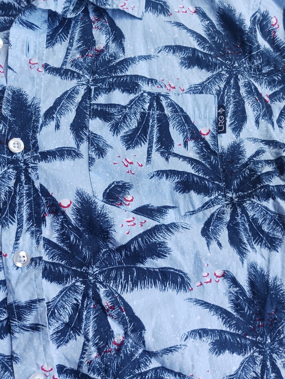 Limited Research Group L Hawaiian Shirt Blue Trees Red Rain Drops